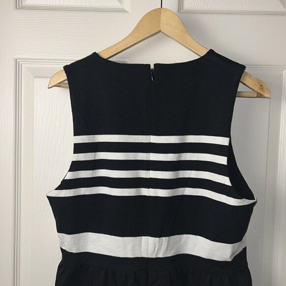 J. Crew Daybreak Black White Striped Sleeveless A-Line Round Neck Dress Large - Picture 7 of 11